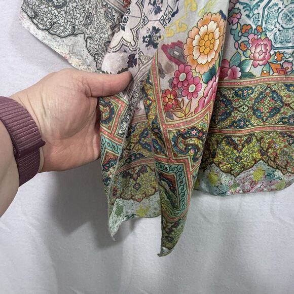 Johnny Was Signature Silk Colorful Abstract Patchwork Jessner Tunic Blouse Top M - Picture 13 of 15